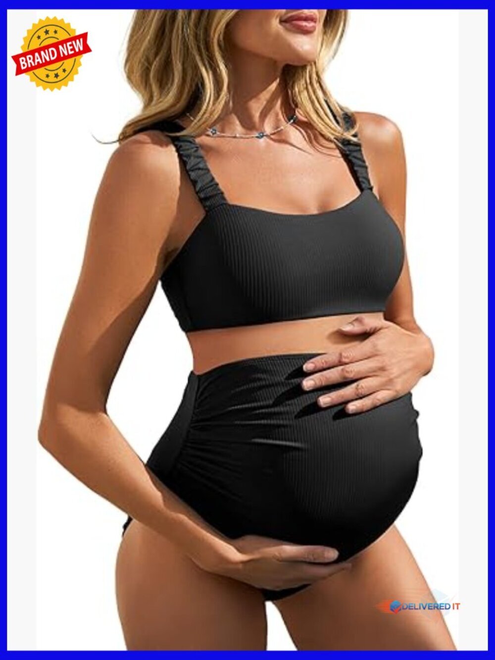 Maternity Bikini Swimsuit Two Piece High Waisted Crop Top